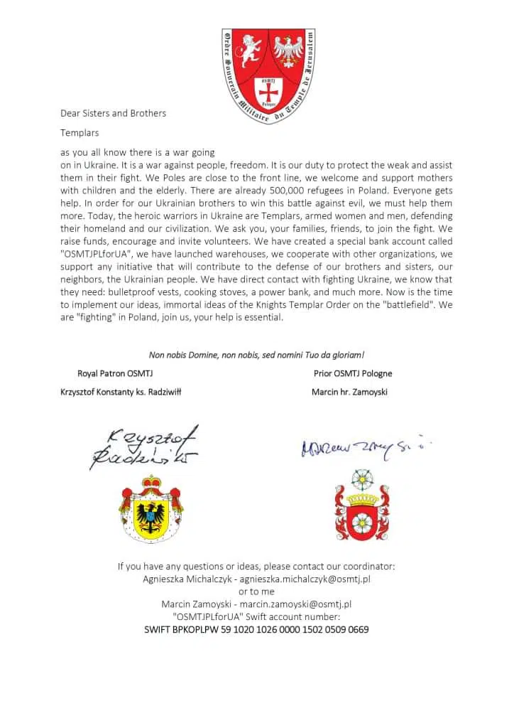 Request from the Royal Patron for Ukraine Aid.
